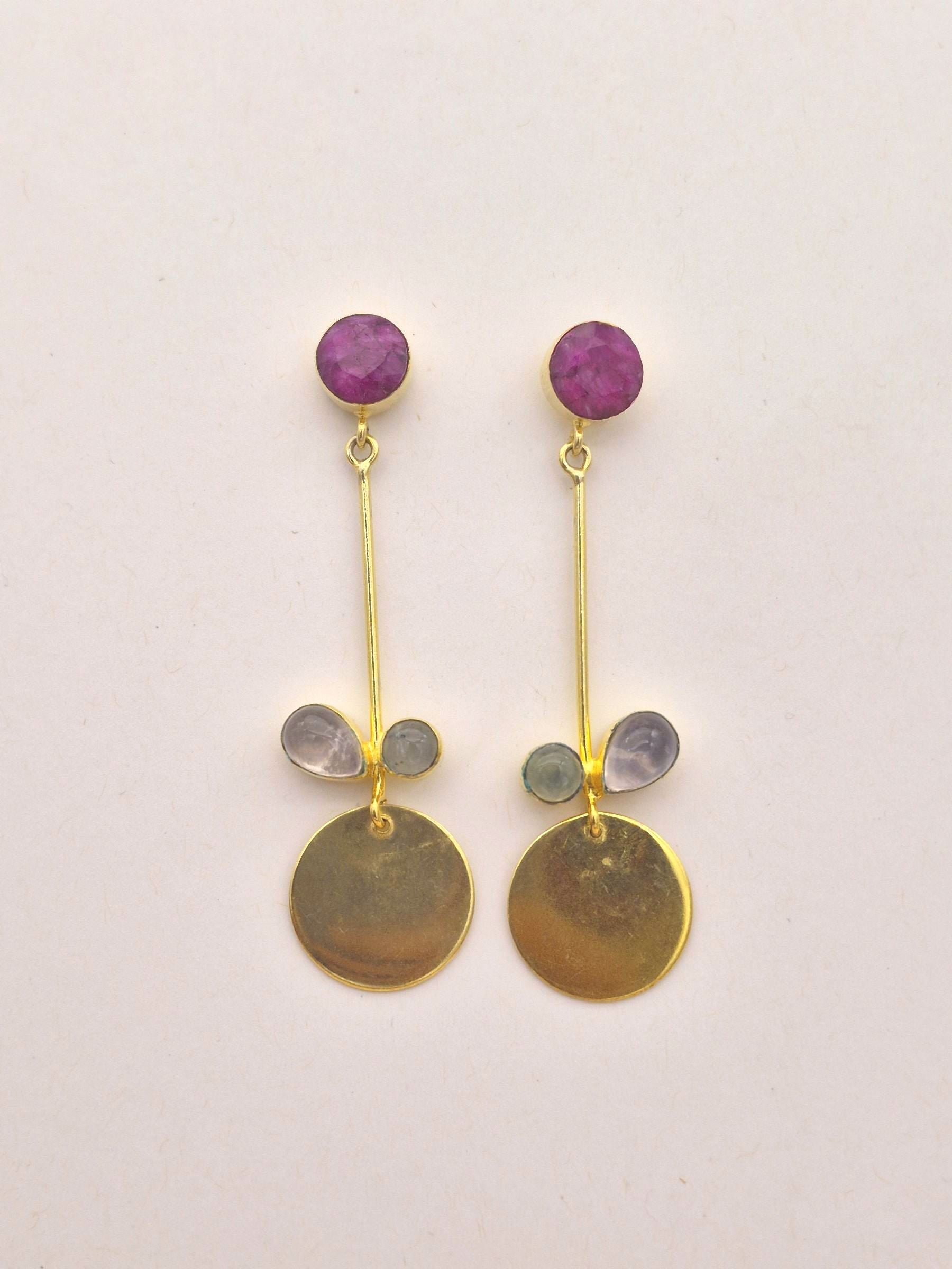 Charming Gold Plated Dangle Earrings – Semi Precious Stone Light weight Jewelry