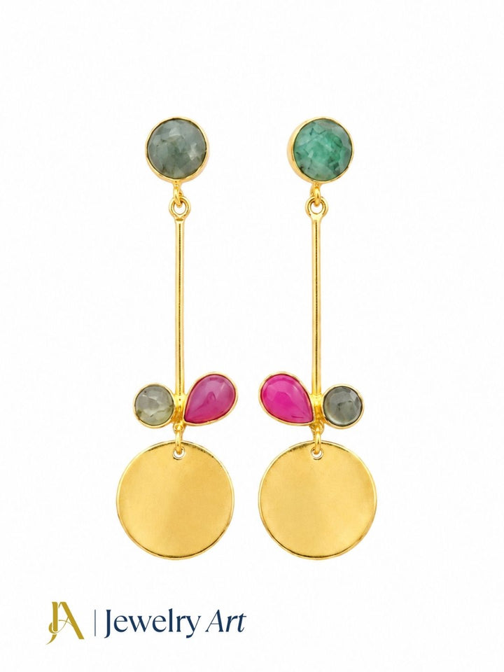 Elegant gemstone earrings with Green Hathipara, pink onyx and prehnite accents

