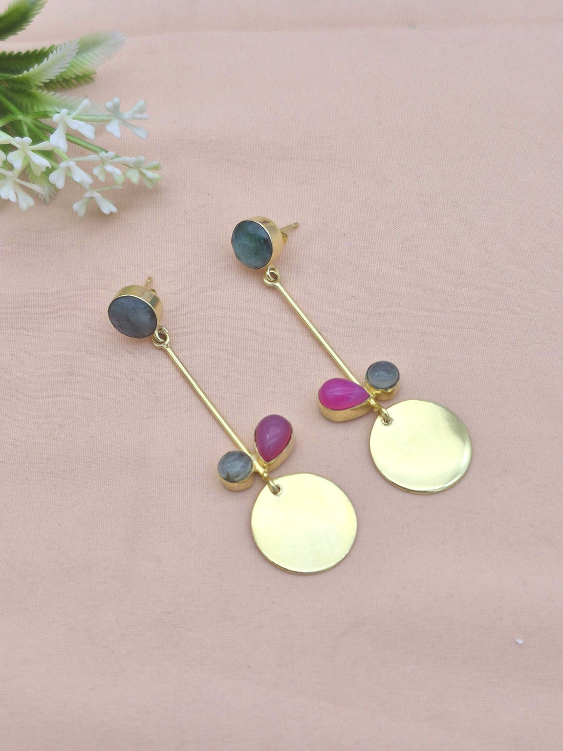 Charming Gold Plated Dangle Earrings – Semi Precious Stone Light weight Jewelry