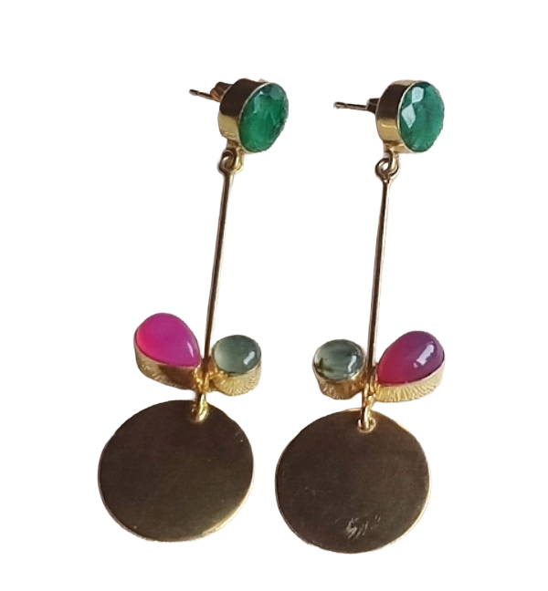 Charming Gold Plated Dangle Earrings – Semi Precious Stone Light weight Jewelry