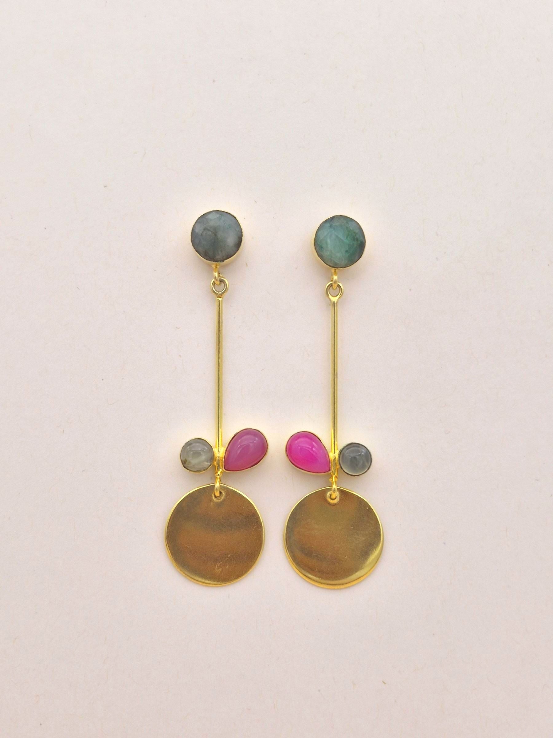 Charming Gold Plated Dangle Earrings – Semi Precious Stone Light weight Jewelry