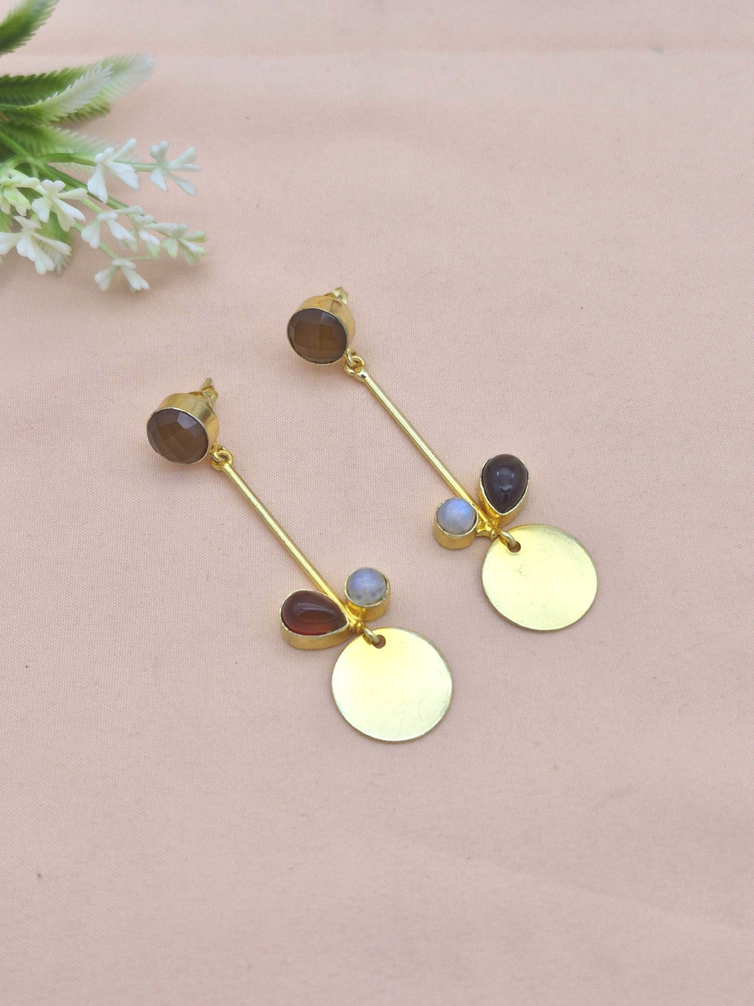 Charming Gold Plated Dangle Earrings – Semi Precious Stone Light weight Jewelry