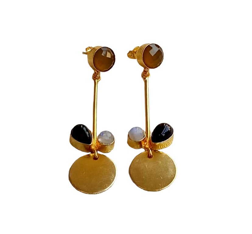 Charming Gold Plated Dangle Earrings – Semi Precious Stone Light weight Jewelry