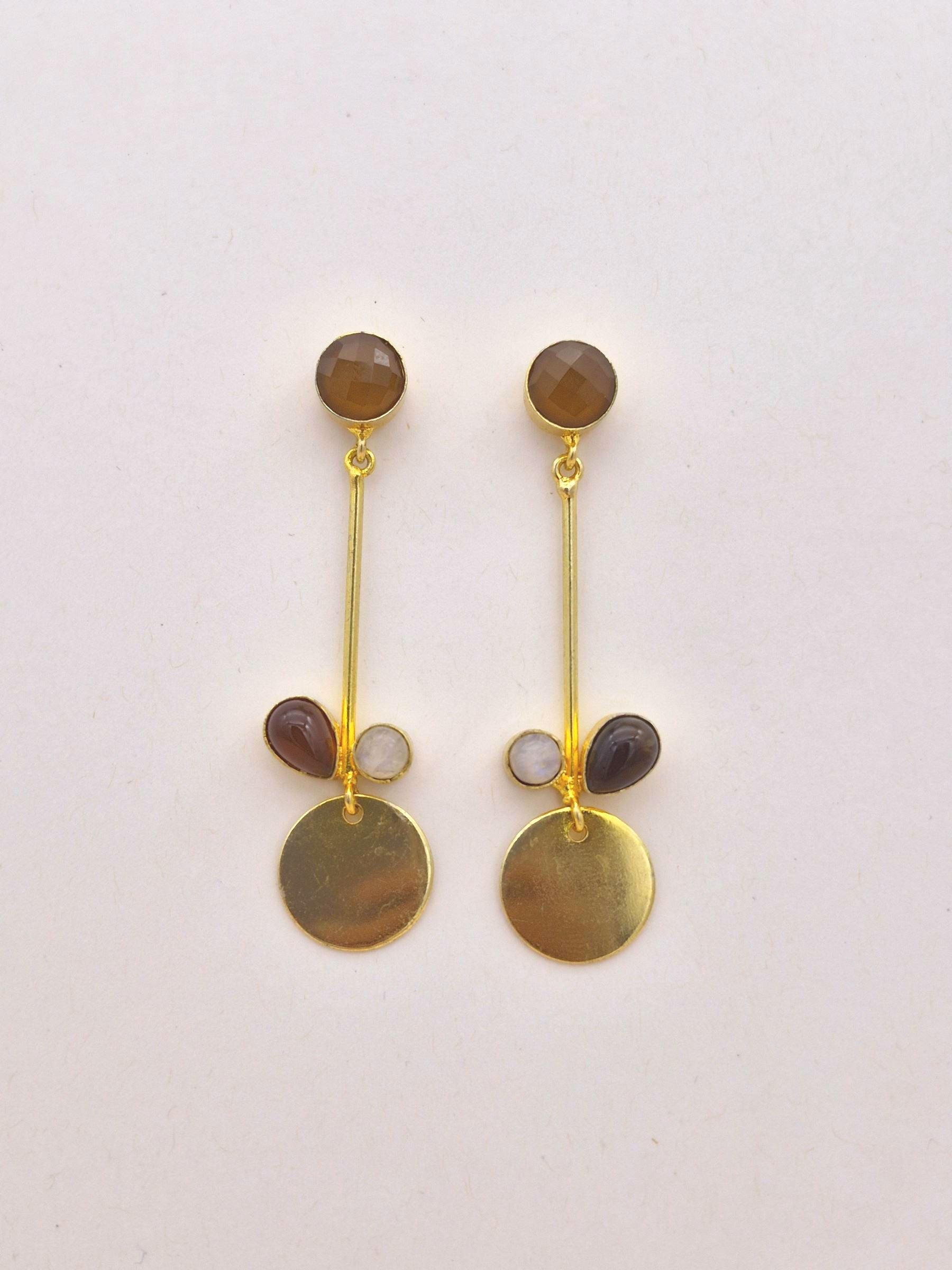 Charming Gold Plated Dangle Earrings – Semi Precious Stone Light weight Jewelry