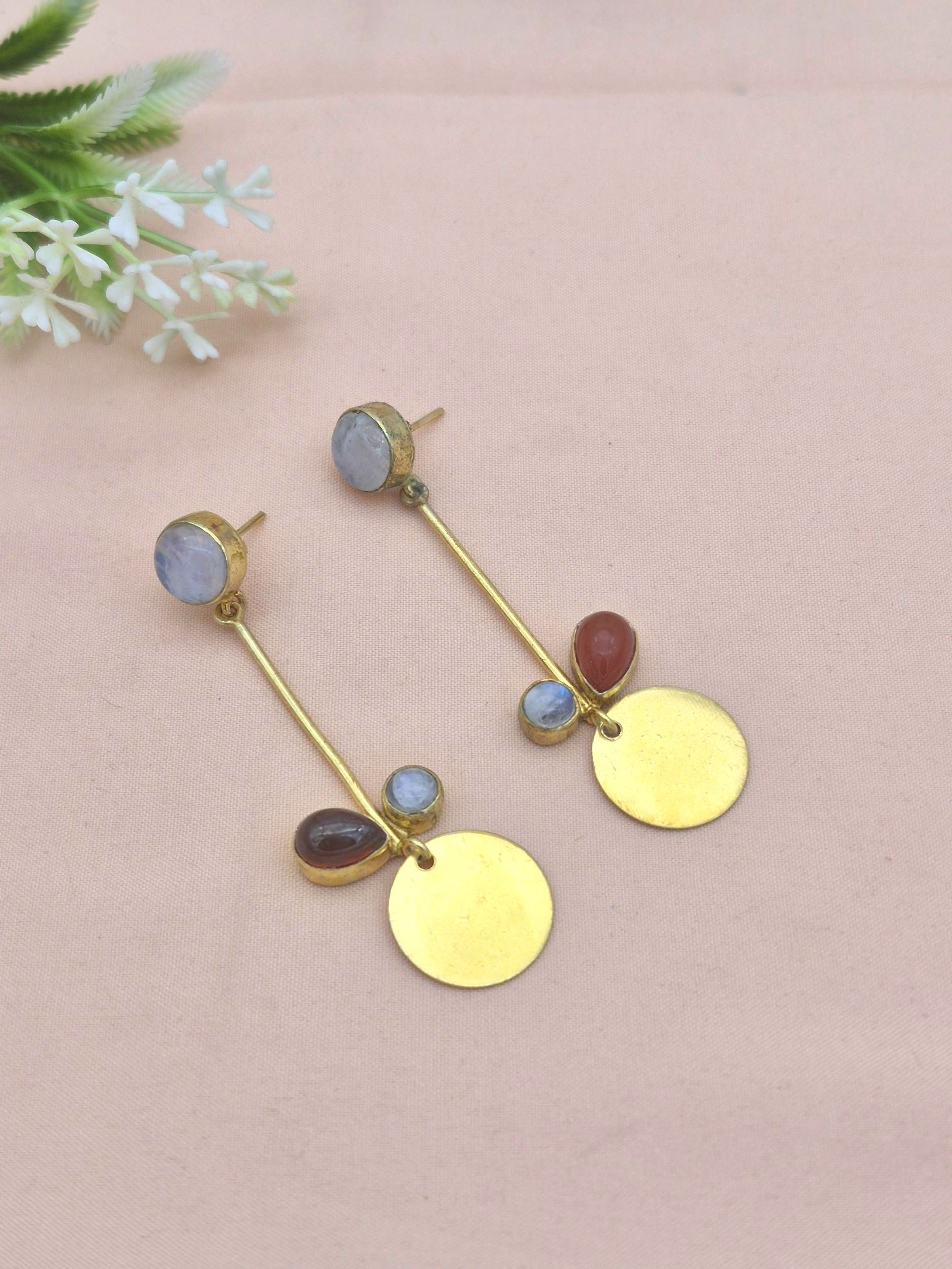 Charming Gold Plated Dangle Earrings – Semi Precious Stone Light weight Jewelry