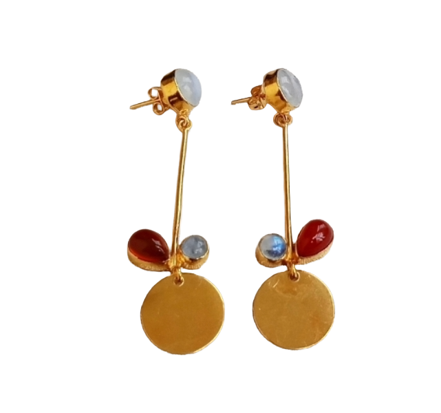 Charming Gold Plated Dangle Earrings – Semi Precious Stone Light weight Jewelry