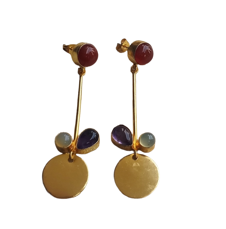 Charming Gold Plated Dangle Earrings – Semi Precious Stone Light weight Jewelry