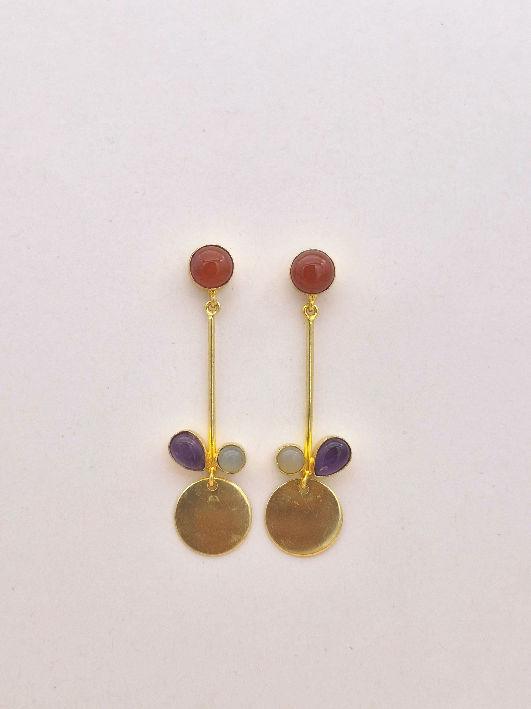 Charming Gold Plated Dangle Earrings – Semi Precious Stone Light weight Jewelry