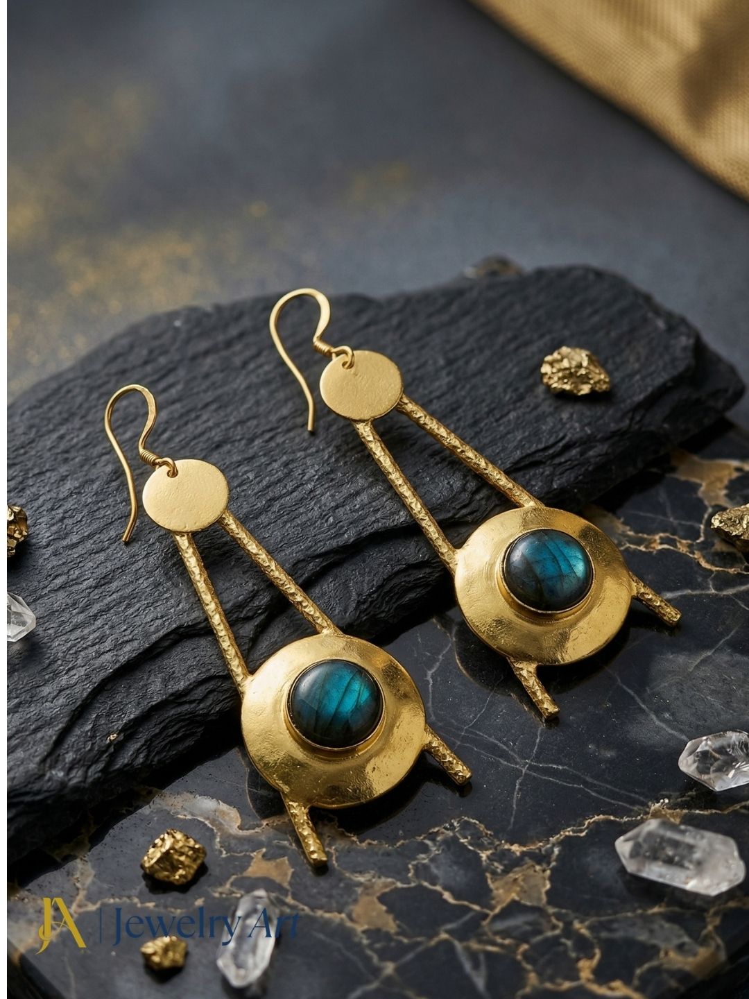 Gold plated Labradorite Dangle Earrings- Handmade Semi Precious Gemstone Jewelry