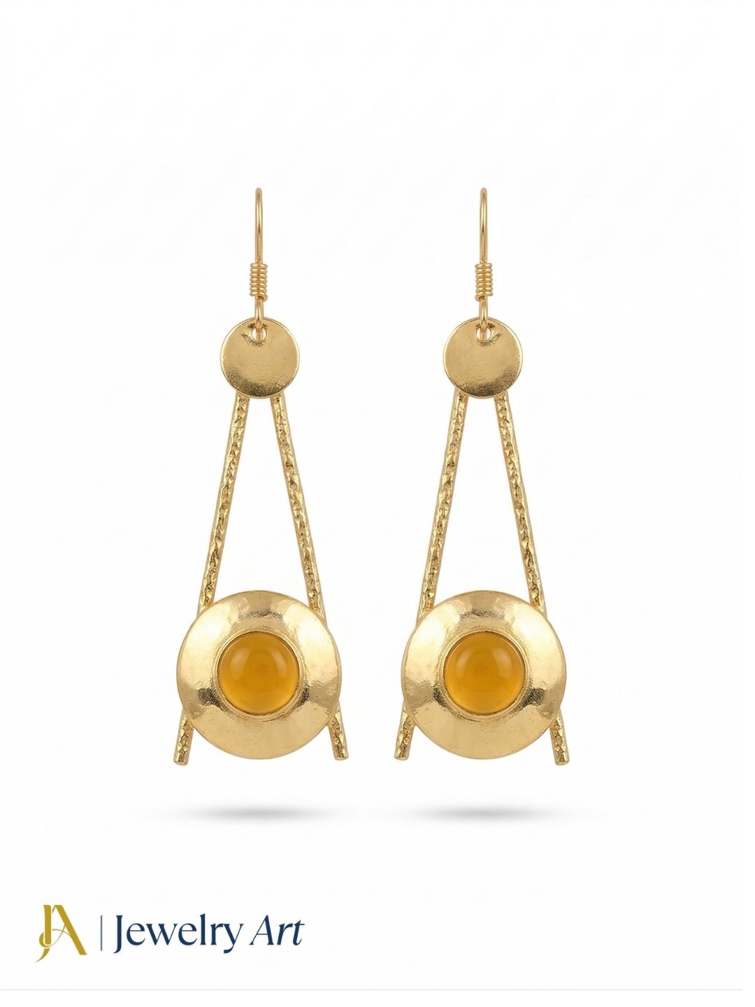Gold plated Yellow Chalcedony Dangle Earrings-Handmade Semi Precious Stone Jewelry