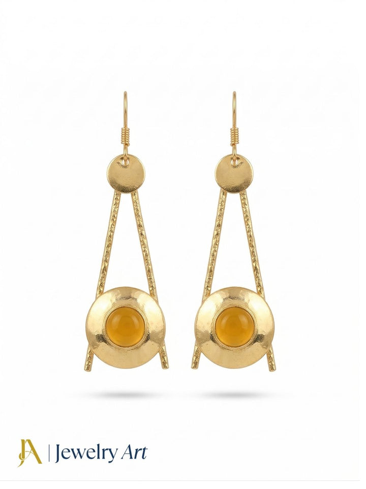 Gold plated Yellow Chalcedony Dangle Earrings-Handmade Semi Precious Stone Jewelry