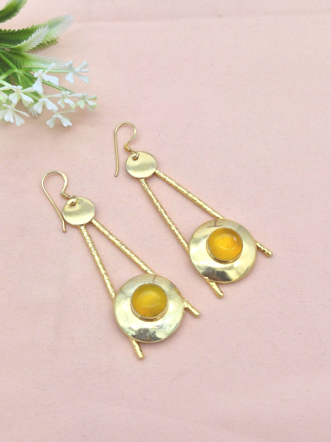 Gold plated Yellow Chalcedony Dangle Earrings-Handmade Semi Precious Stone Jewelry