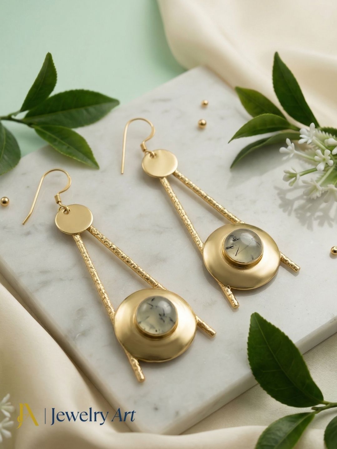 Handcrafted Prehnite Dangle Earrings- Gold plated Elegant Jewelry for Women