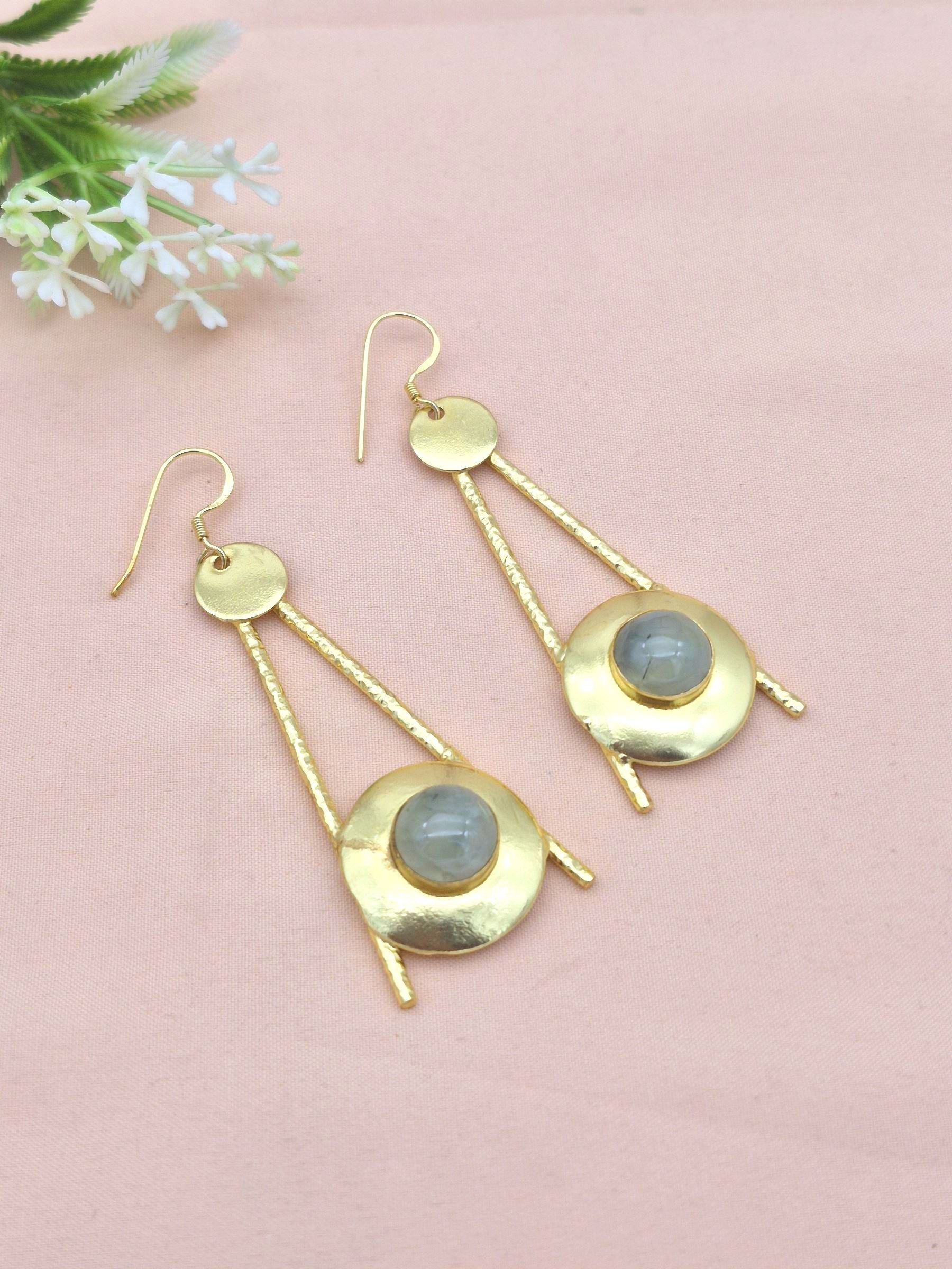 Handcrafted Prehnite Dangle Earrings- Gold plated Elegant Jewelry for Women
