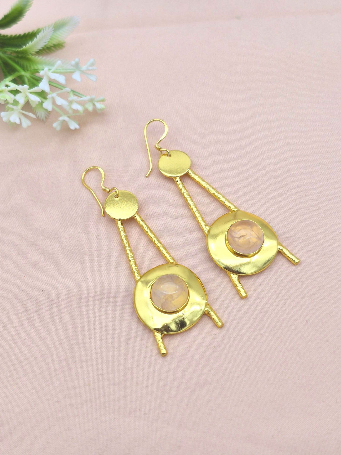 Stylish Rose Quartz Dangle Earrings-Gold plated Handmade Jewelry for Women