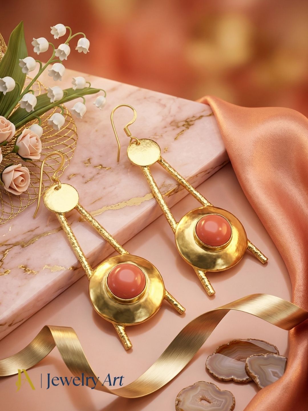 Awesome Gold plated Dangle Earrings- Handcrafted Semi Precious Stone Jewelry