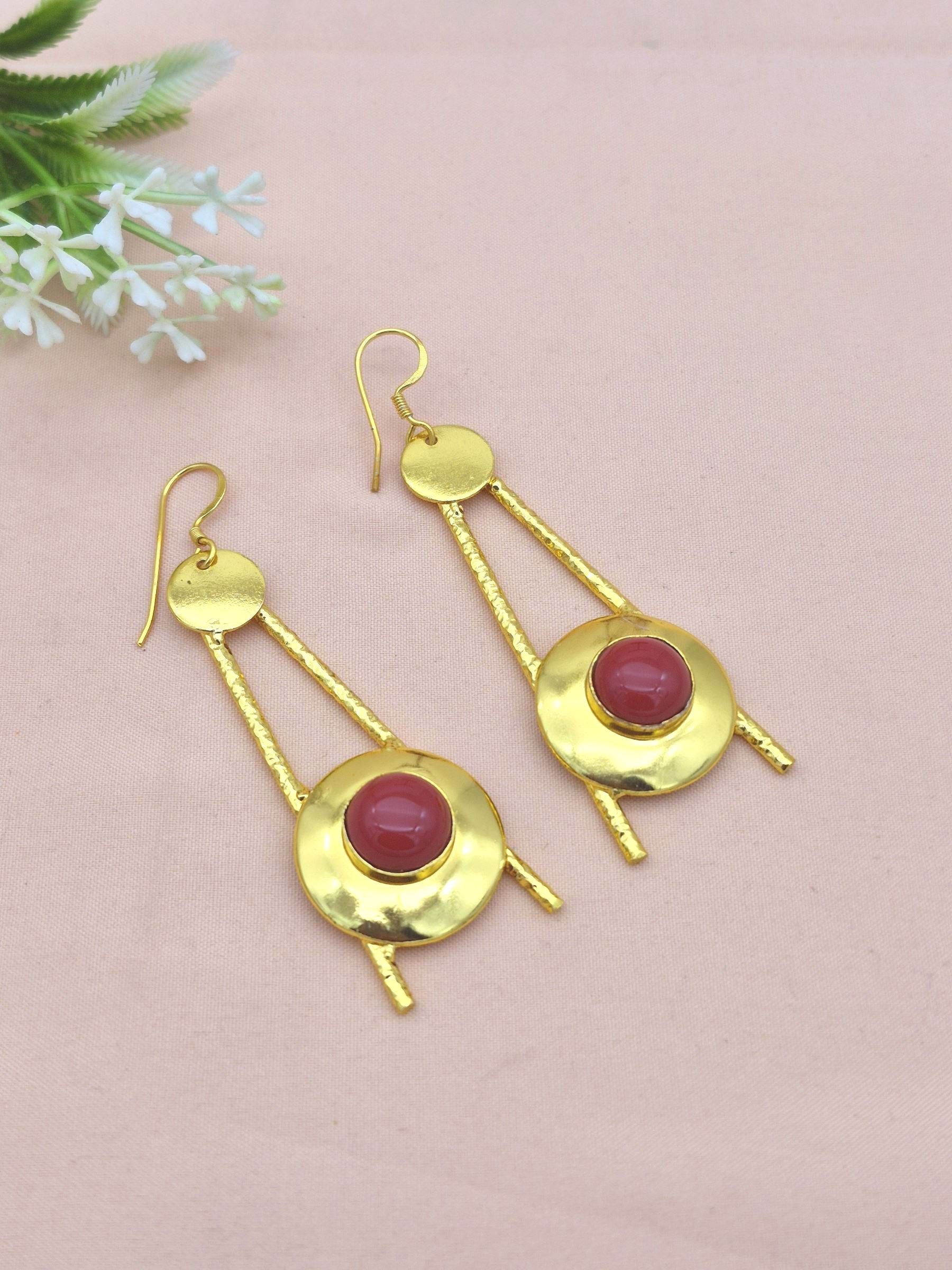 Awesome Gold plated Dangle Earrings- Handcrafted Semi Precious Stone Jewelry