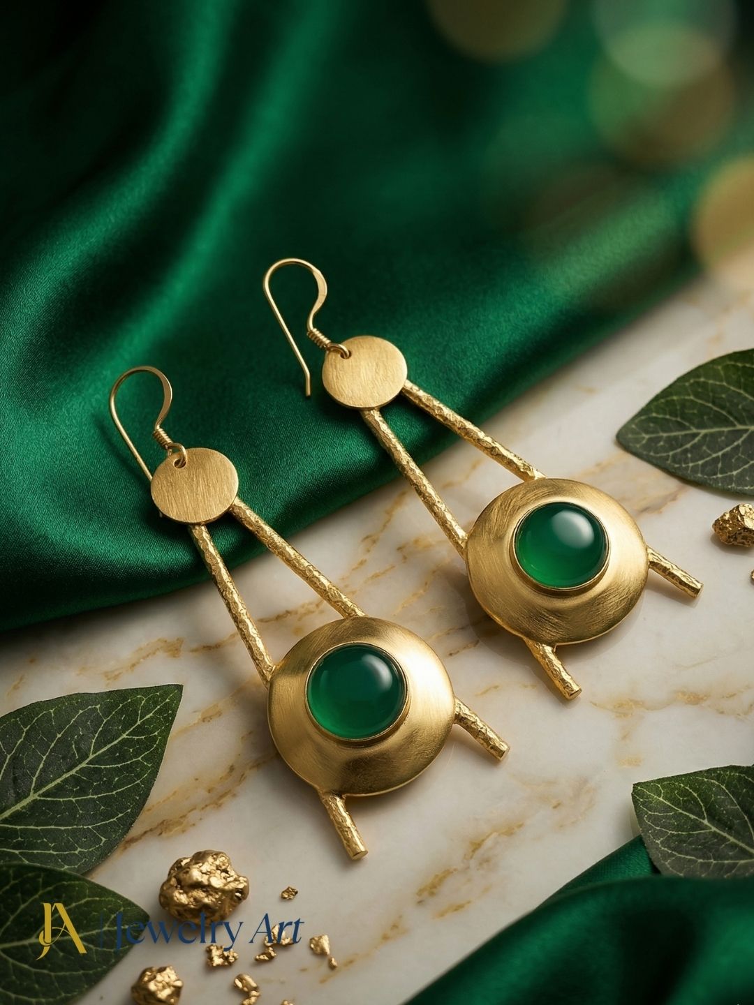 Stylish Green Onyx Dangle Earrings- Gold plated Handmade Jewelry for Women