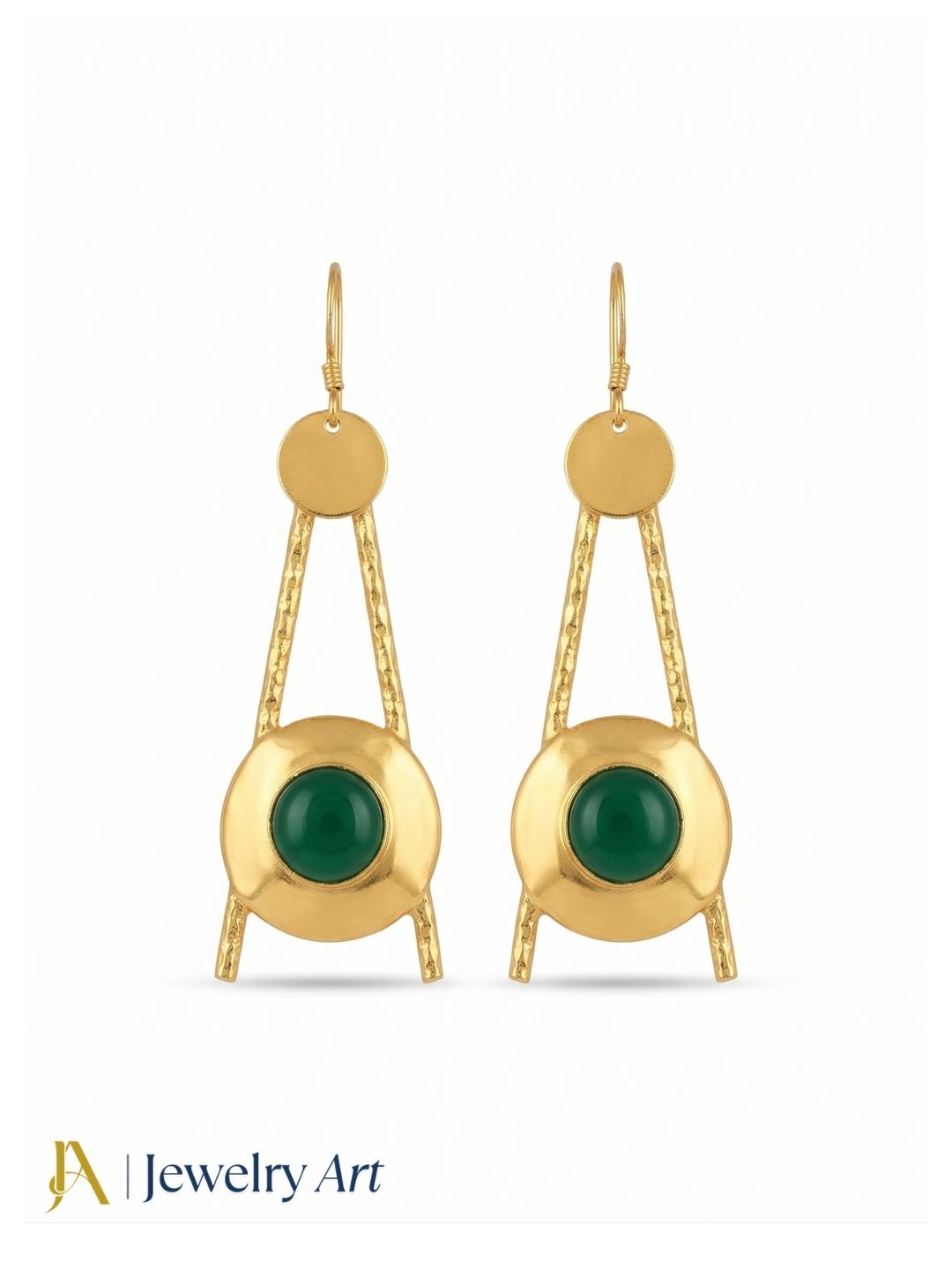 Stylish Green Onyx Dangle Earrings- Gold plated Handmade Jewelry for Women