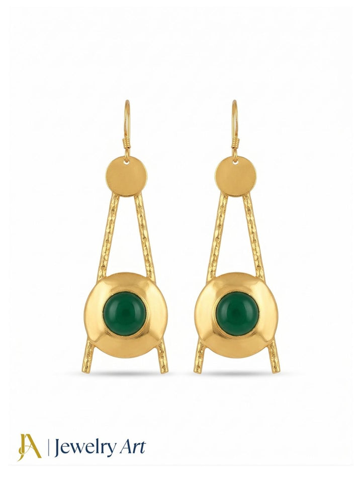 Stylish Green Onyx Dangle Earrings- Gold plated Handmade Jewelry for Women