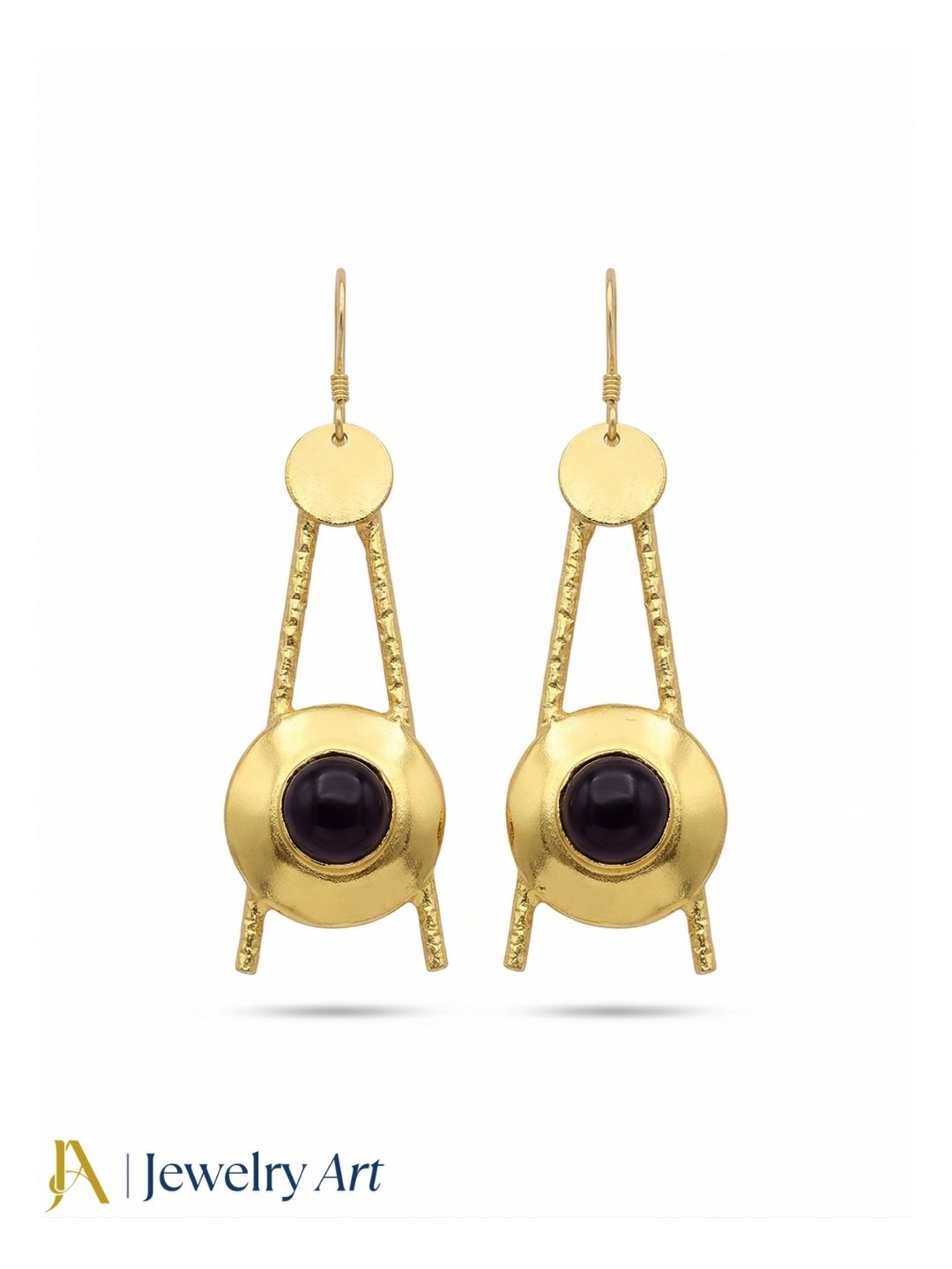 Handcrafted Black Onyx Dangle Earrings - Gold plated Elegant Jewelry for Women