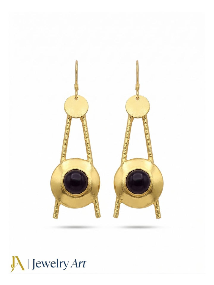 Handcrafted Black Onyx Dangle Earrings - Gold plated Elegant Jewelry for Women