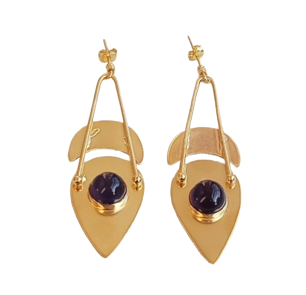 Charming Gold Plated Dangle Earrings – Semi Precious Stone Light weight Jewelry