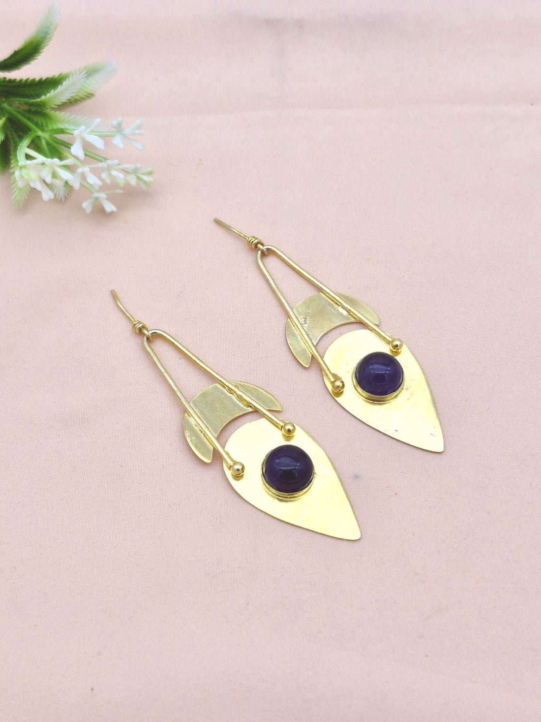 Charming Gold Plated Dangle Earrings – Semi Precious Stone Light weight Jewelry