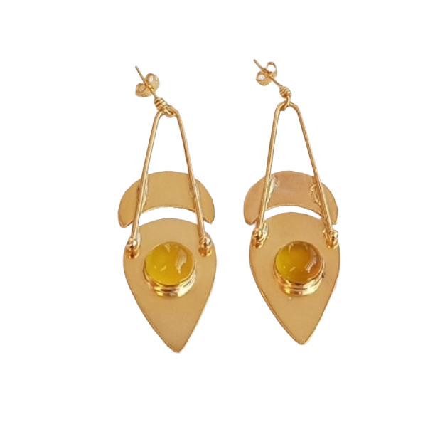 Charming Gold Plated Dangle Earrings – Semi Precious Stone Light weight Jewelry