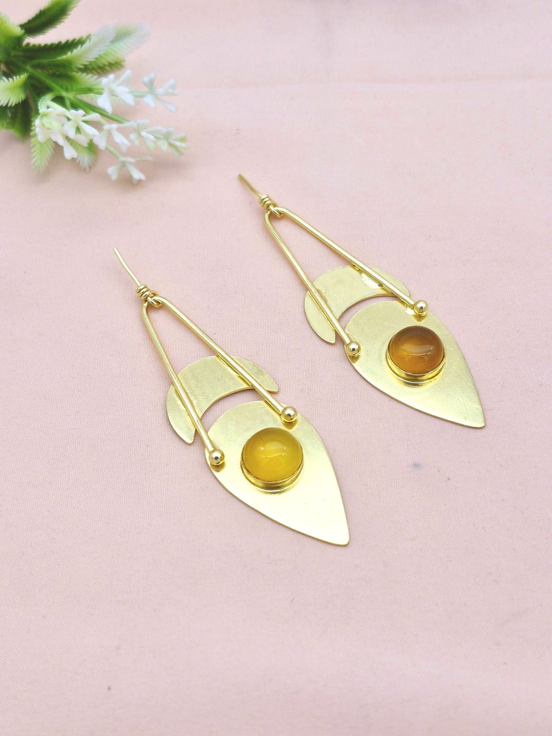 Charming Gold Plated Dangle Earrings – Semi Precious Stone Light weight Jewelry