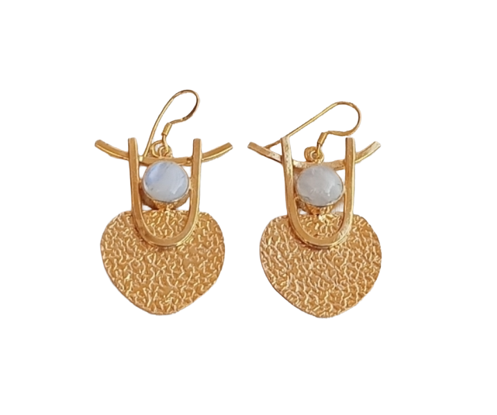 Amazing Gold Plated Dangle Earrings – Semi Precious Stone Hammered Designer Jewelry