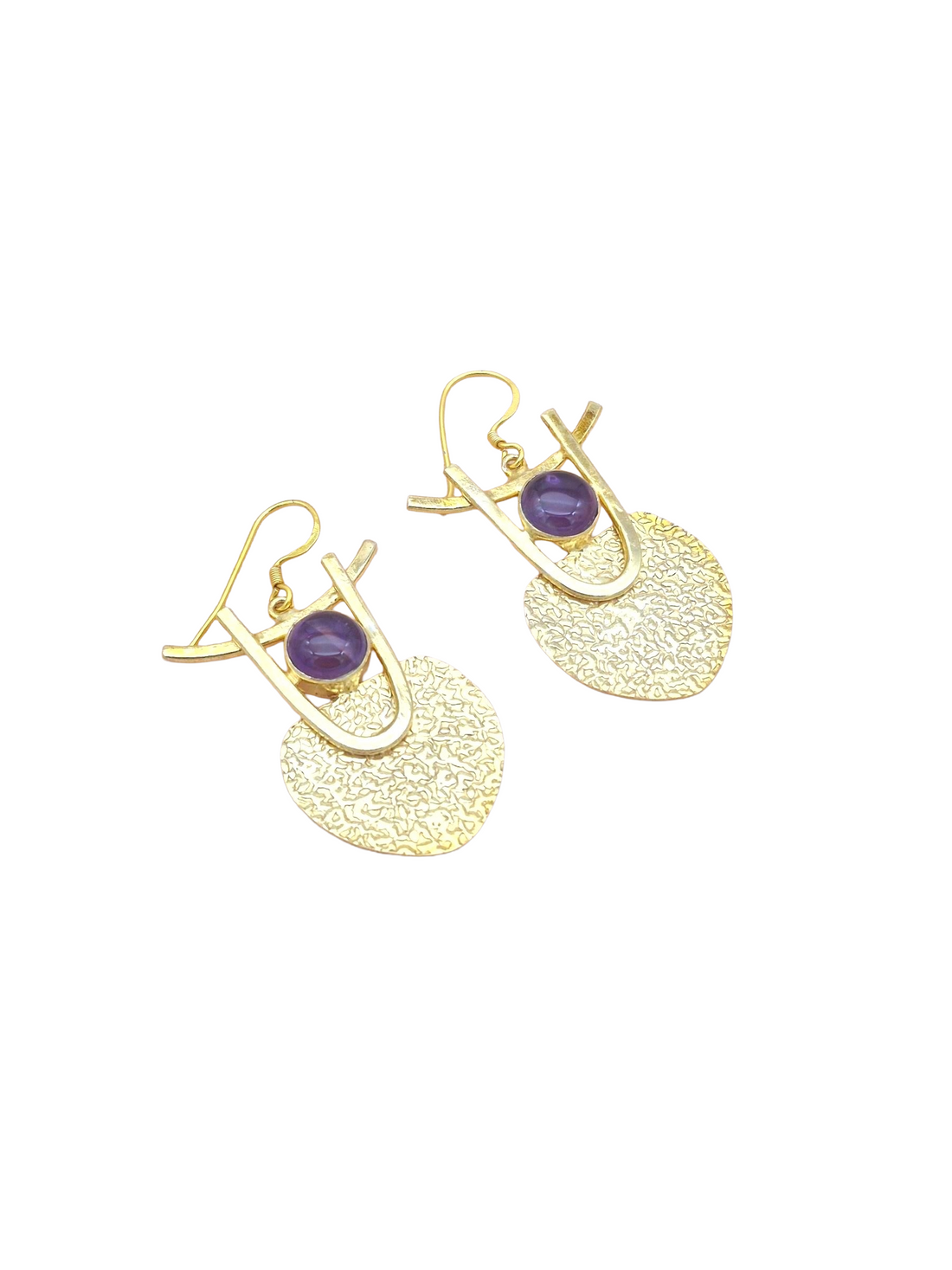 Amazing Gold Plated Dangle Earrings – Semi Precious Stone Hammered Designer Jewelry