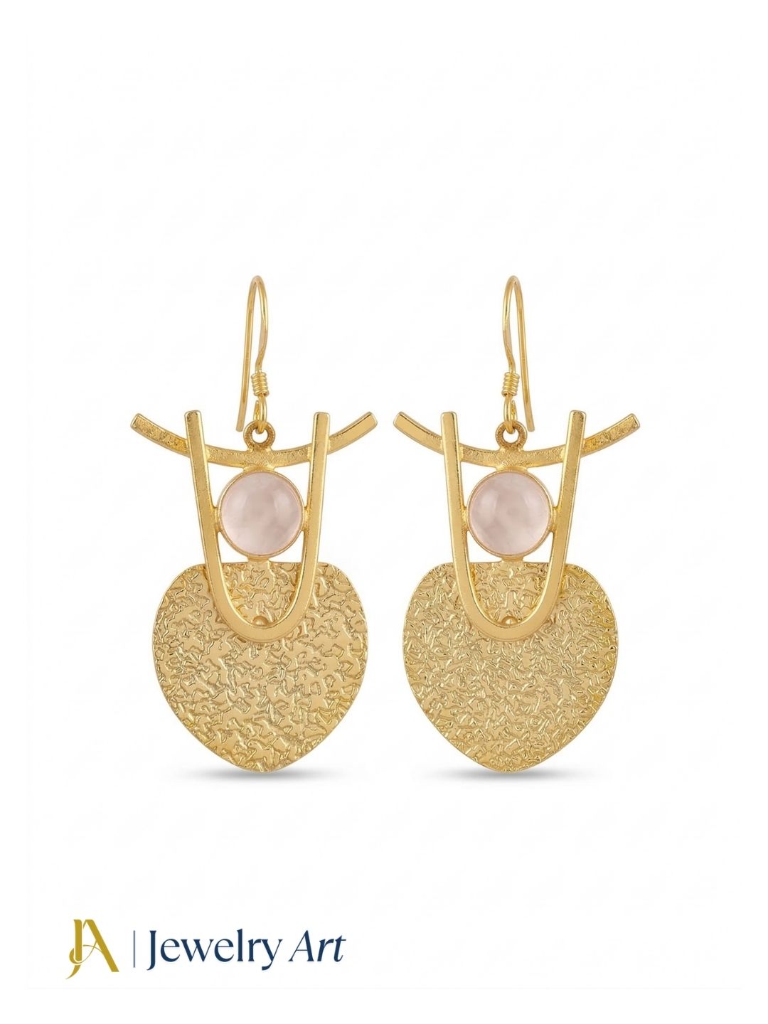 Amazing Gold Plated Dangle Earrings – Semi Precious Stone Hammered Designer Jewelry