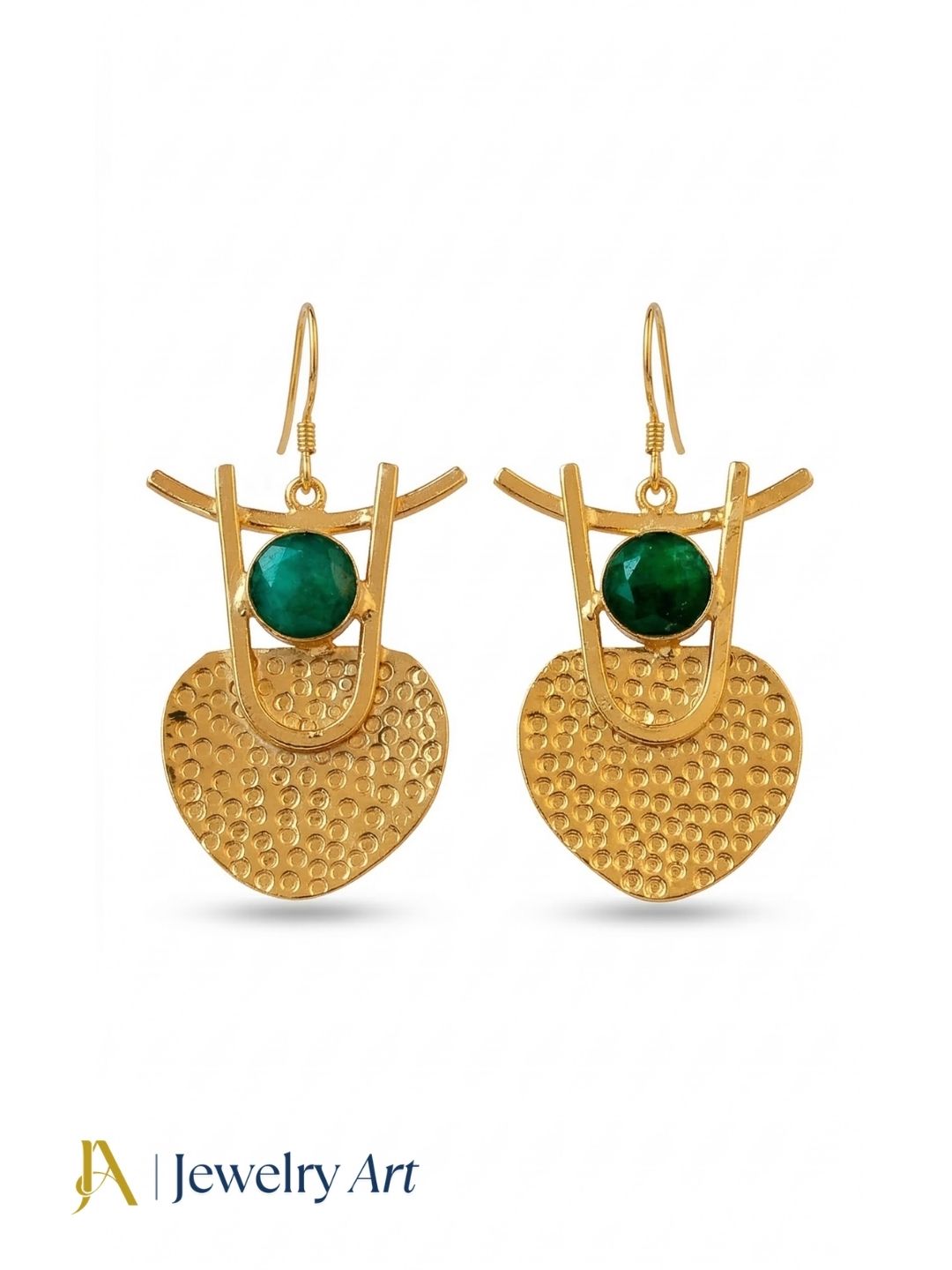 Amazing Gold Plated Dangle Earrings – Semi Precious Stone Hammered Designer Jewelry