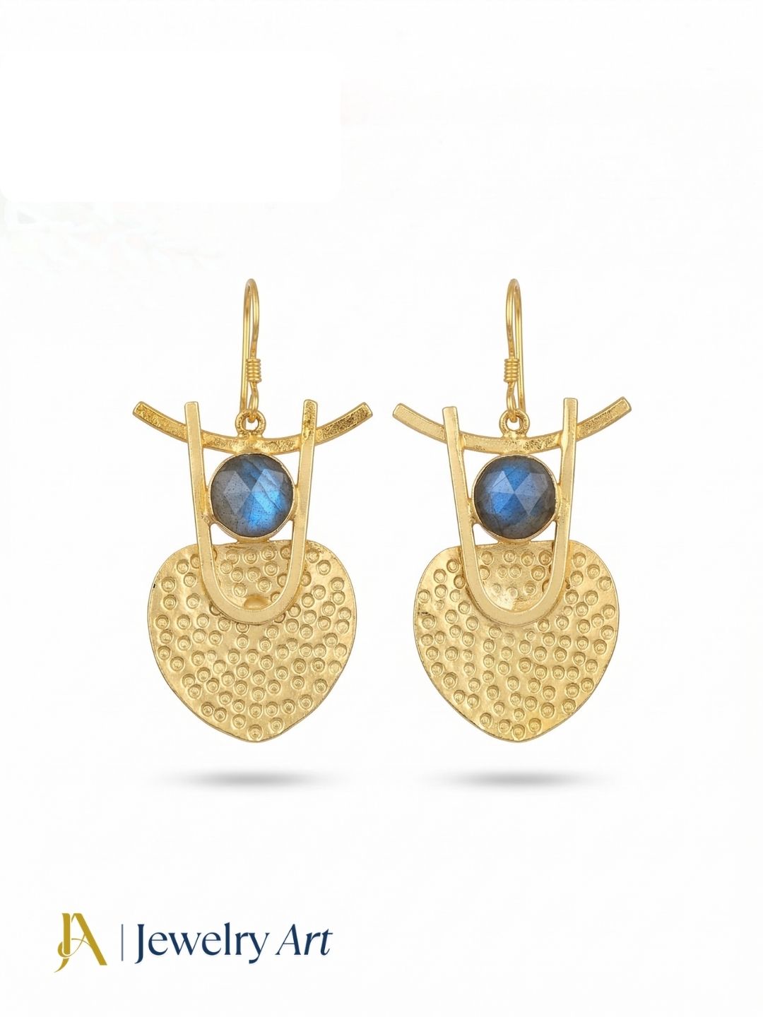 Amazing Gold Plated Dangle Earrings – Semi Precious Stone Hammered Designer Jewelry