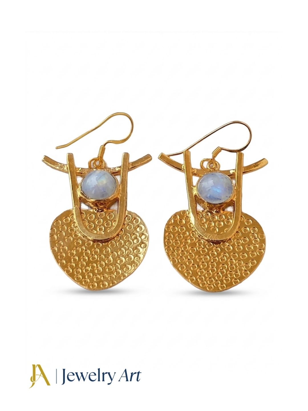 Amazing Gold Plated Dangle Earrings – Semi Precious Stone Hammered Designer Jewelry