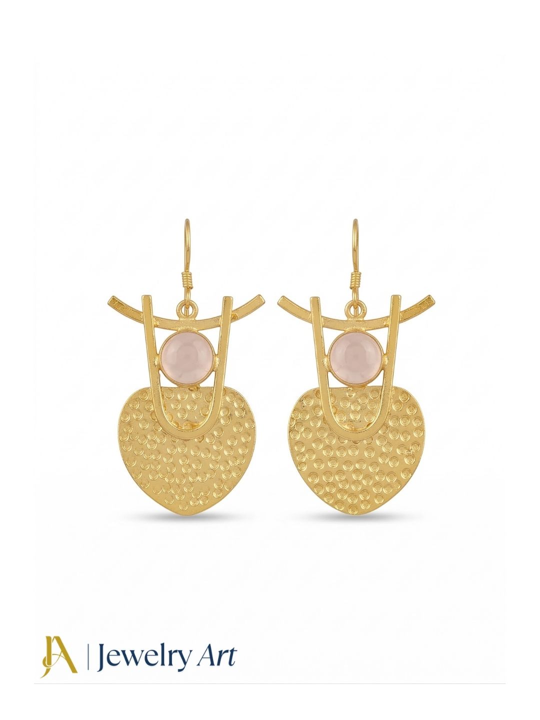Amazing Gold Plated Dangle Earrings – Semi Precious Stone Hammered Designer Jewelry