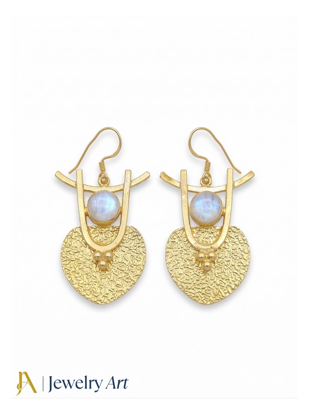 Amazing Gold Plated Dangle Earrings – Semi Precious Stone Hammered Designer Jewelry