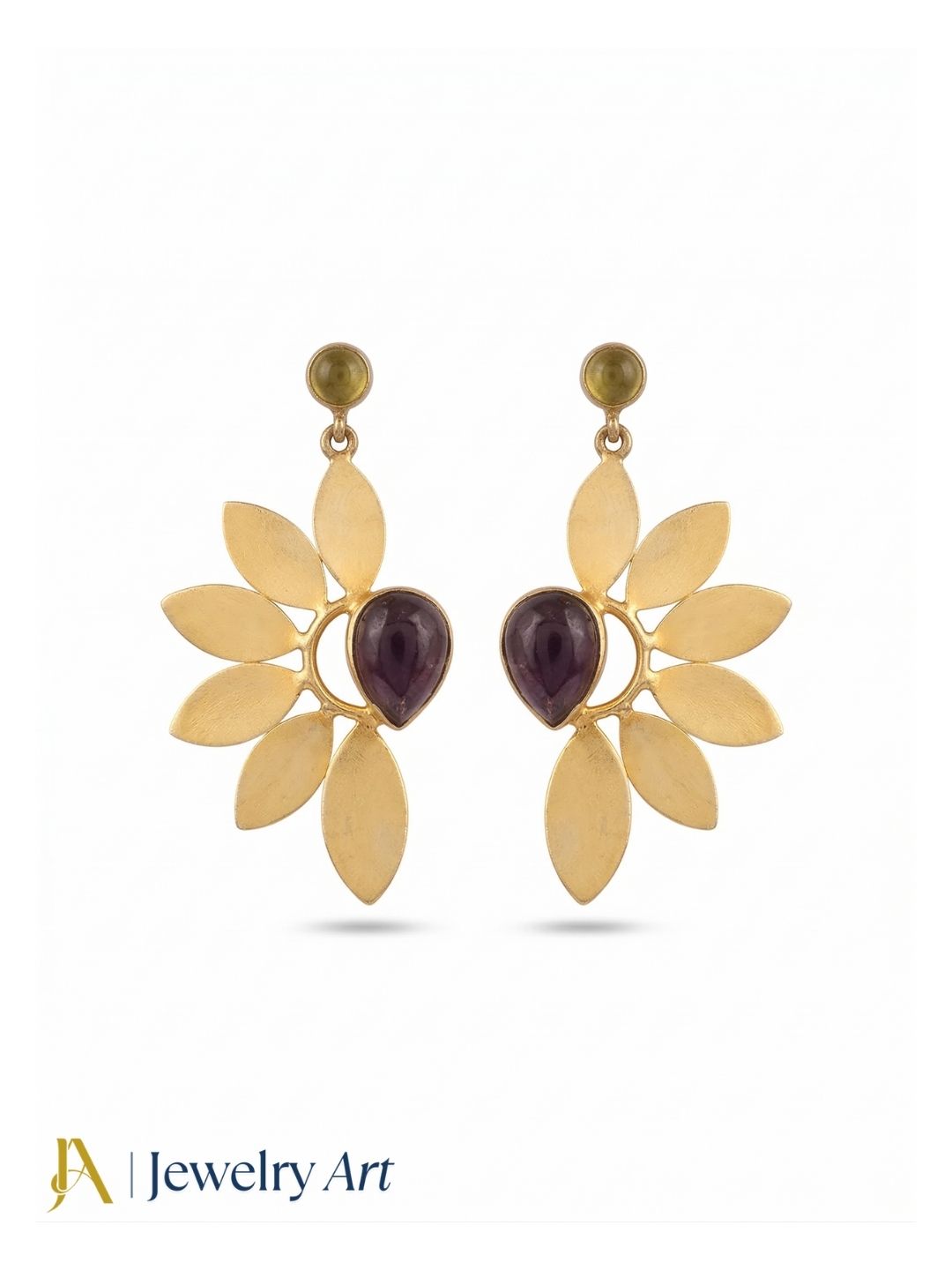 Elegant gold plated leaf drop earrings 
