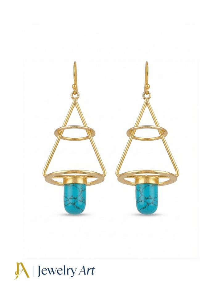 Awesome Gold Plated Dangle Earrings – Semi Precious Stone Lantern Designer Jewelry