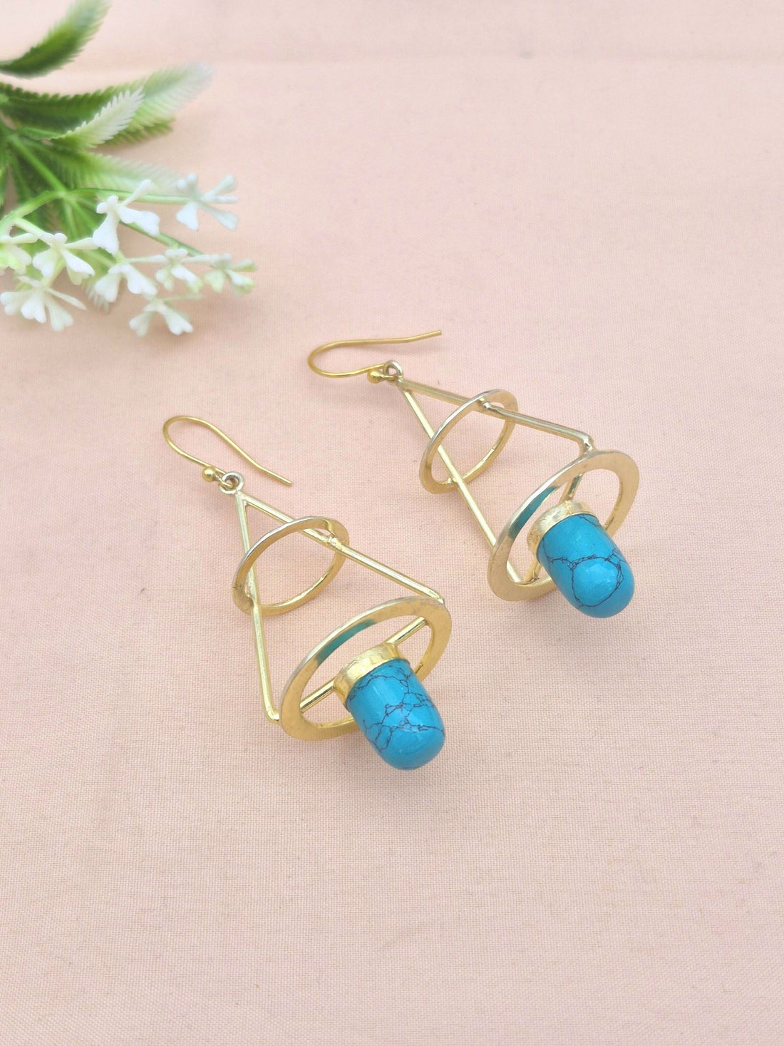 Awesome Gold Plated Dangle Earrings – Semi Precious Stone Lantern Designer Jewelry