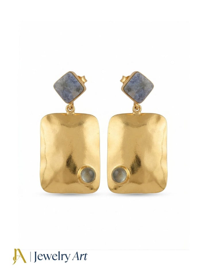 Charming Gold Plated Dangle Earrings – Semi Precious Stone Designer Jewelry