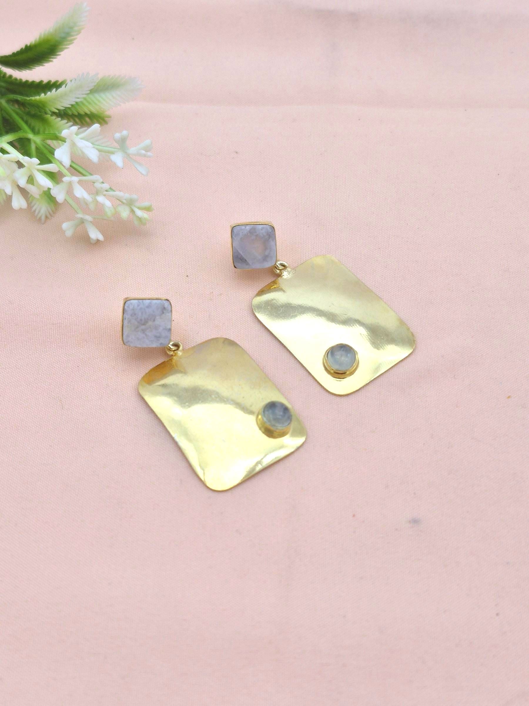 Charming Gold Plated Dangle Earrings – Semi Precious Stone Designer Jewelry