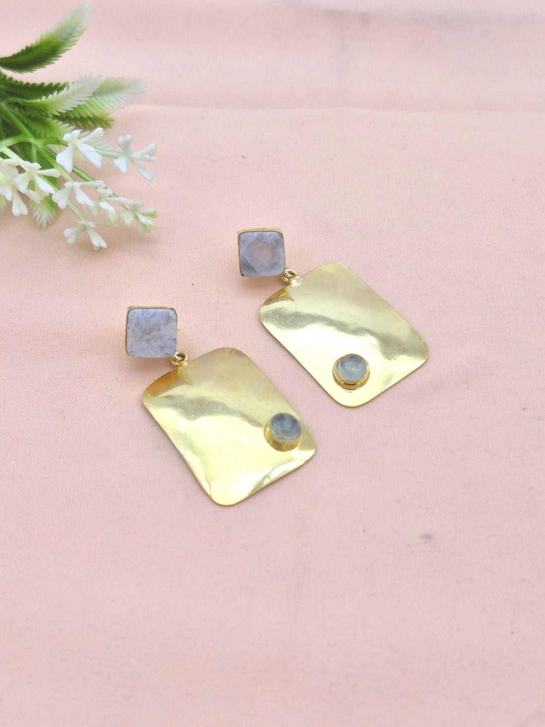 Charming Gold Plated Dangle Earrings – Semi Precious Stone Designer Jewelry