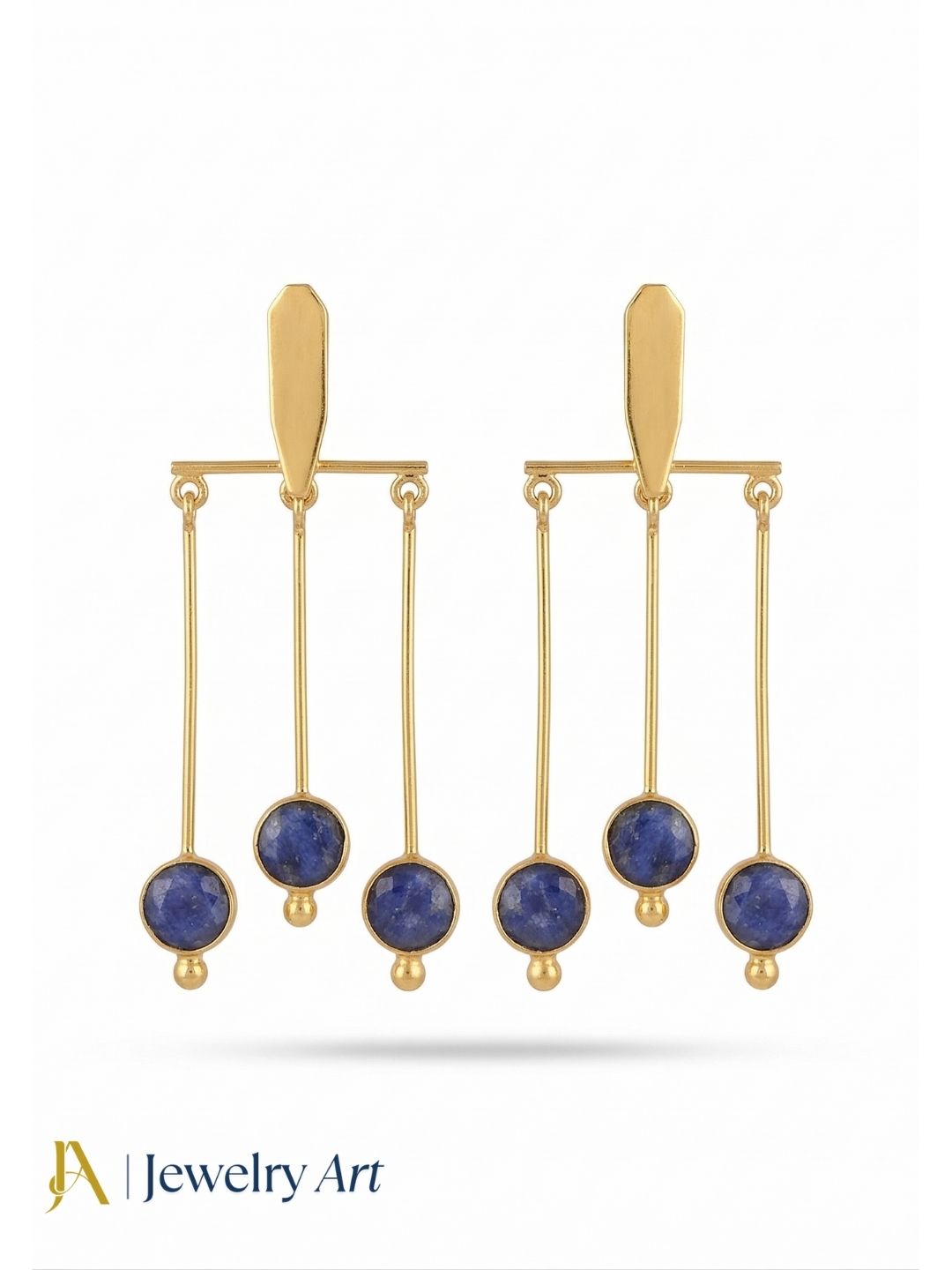 Handcrafted Gold plated Dangle Earrings - Blue Hathipara Semi Precious Stone Hanging Designer Jewelry