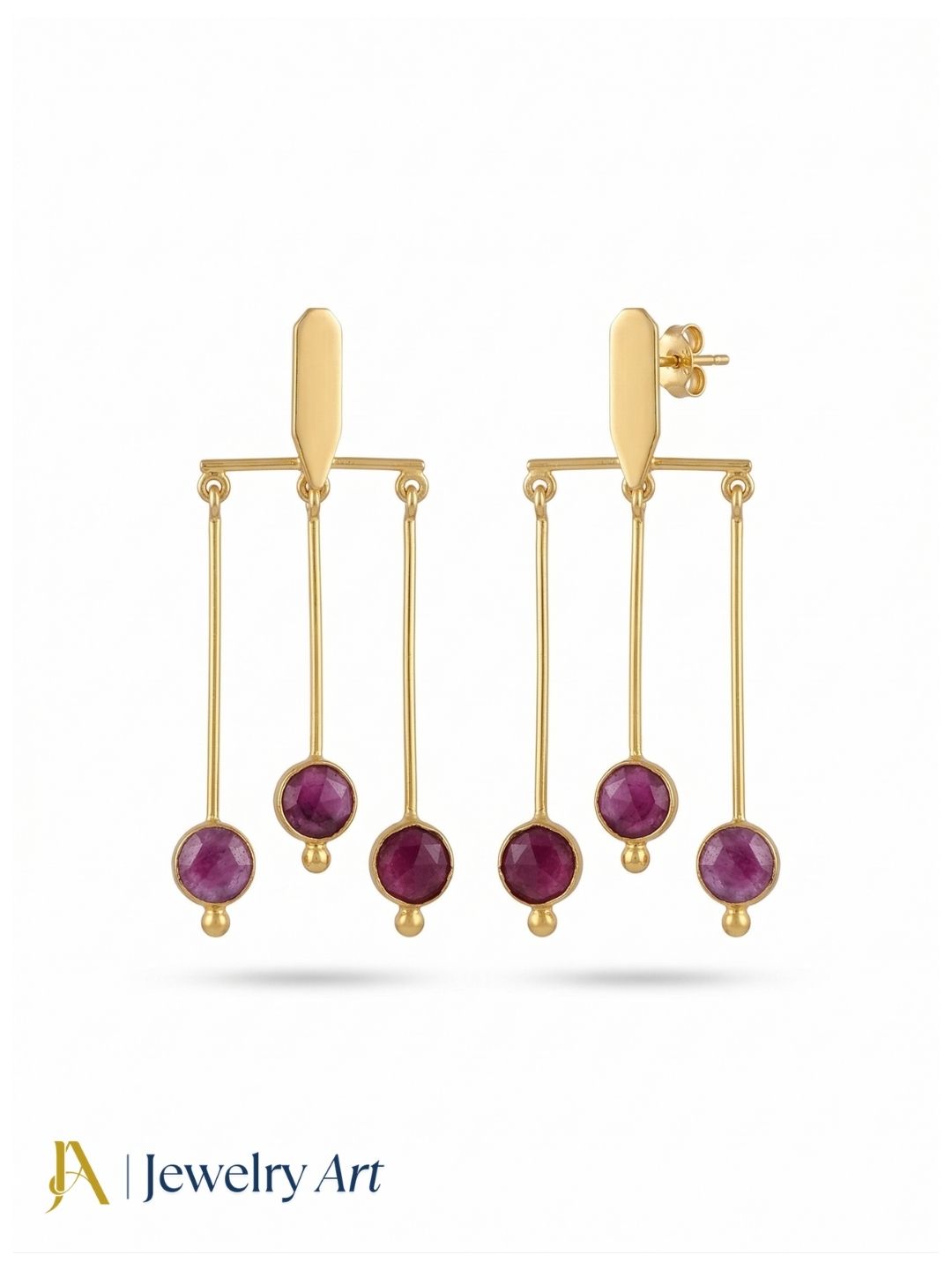 Gorgeous Gold plated Dangle Earrings - Red Hathipara Semi Precious Stone Hanging Designer Jewelry