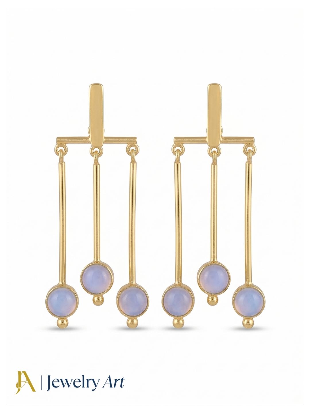 Stunning Gold plated Dangle Earrings - Synthetic Opel Stone Hanging Designer Jewelry