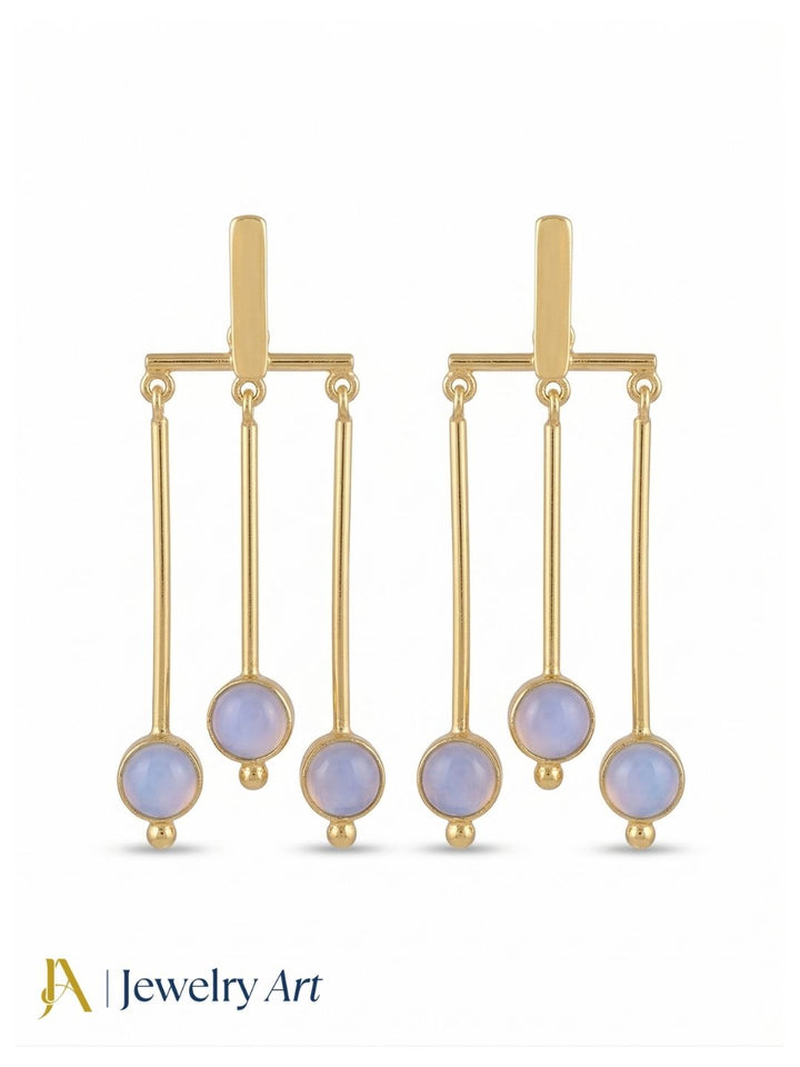 Stunning Gold plated Dangle Earrings - Synthetic Opel Stone Hanging Designer Jewelry