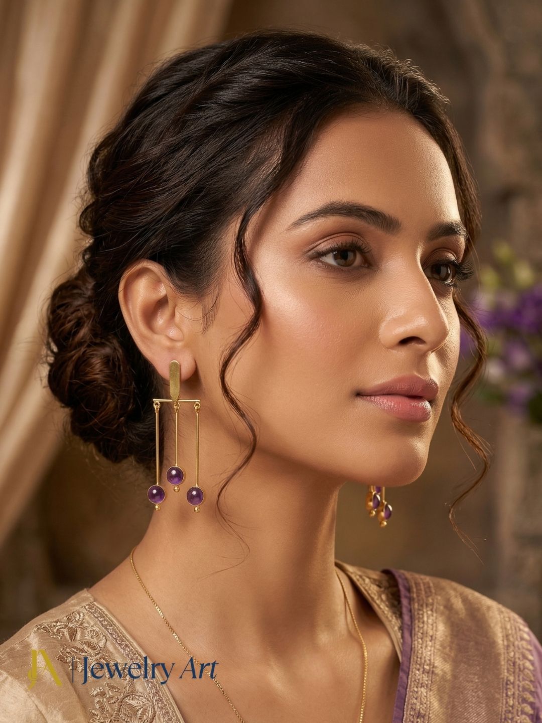 Classy statement earrings with amethyst gemstone and elegant shine
