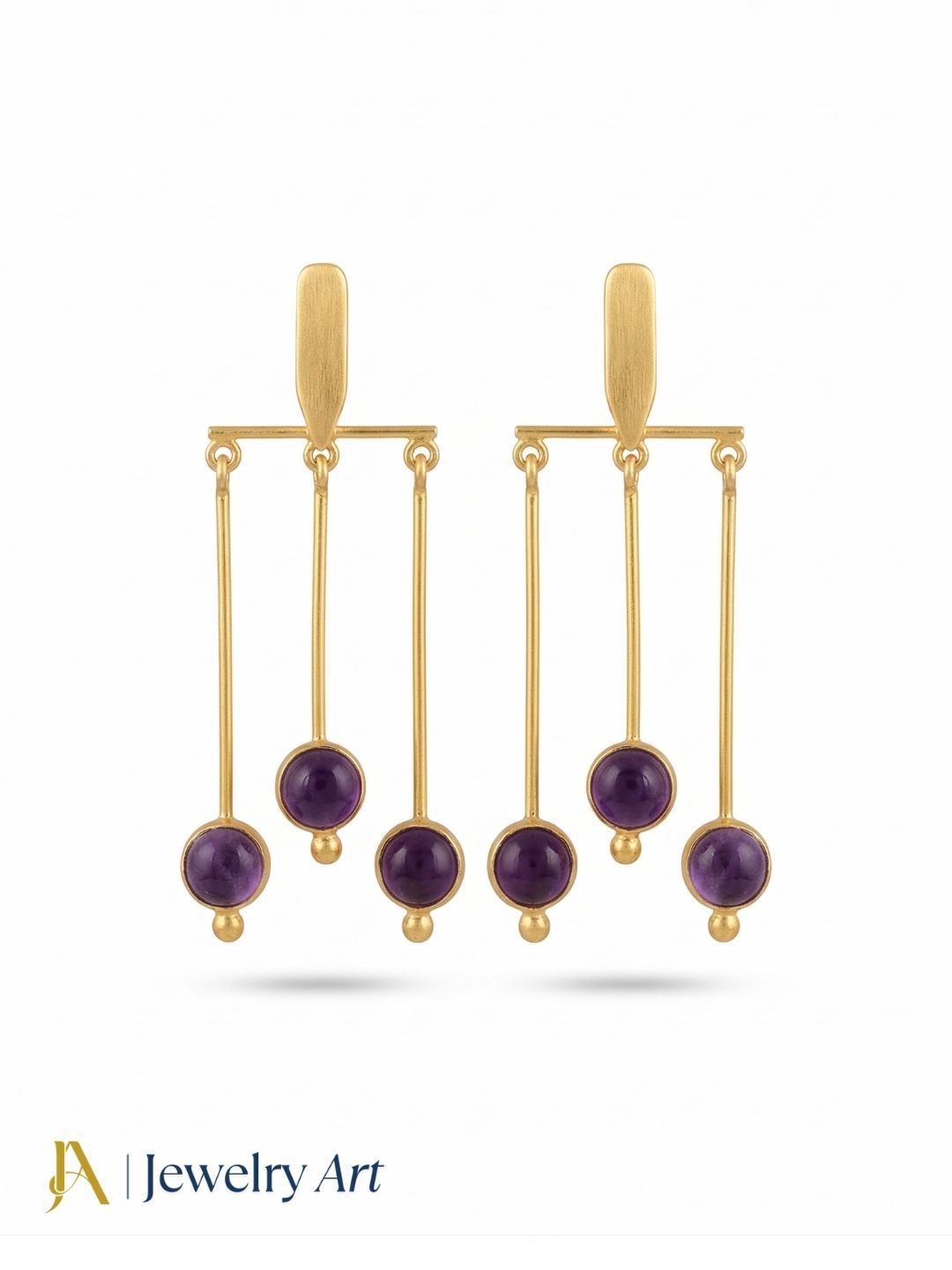 Gold plated Hanging Earrings with Amethyst - Elegant Semi Precious Stone Dangle Jewelry